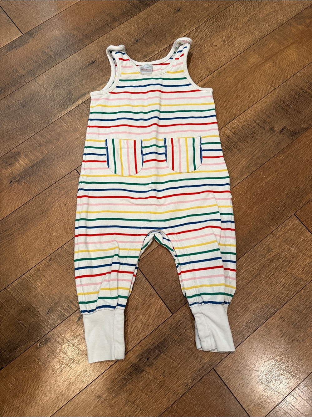 Hanna Andersson White Romper with Rainbow Stripes